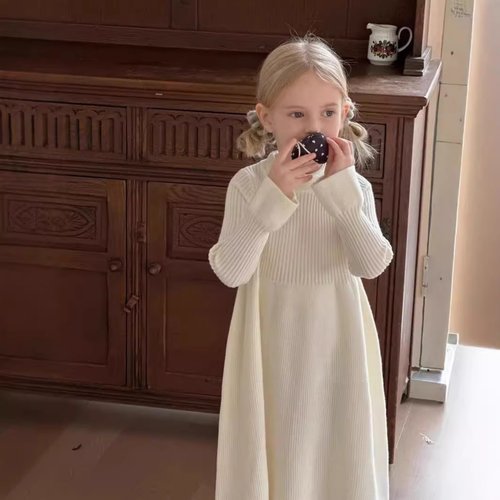 女童纯棉连衣裙纯色针织公主裙