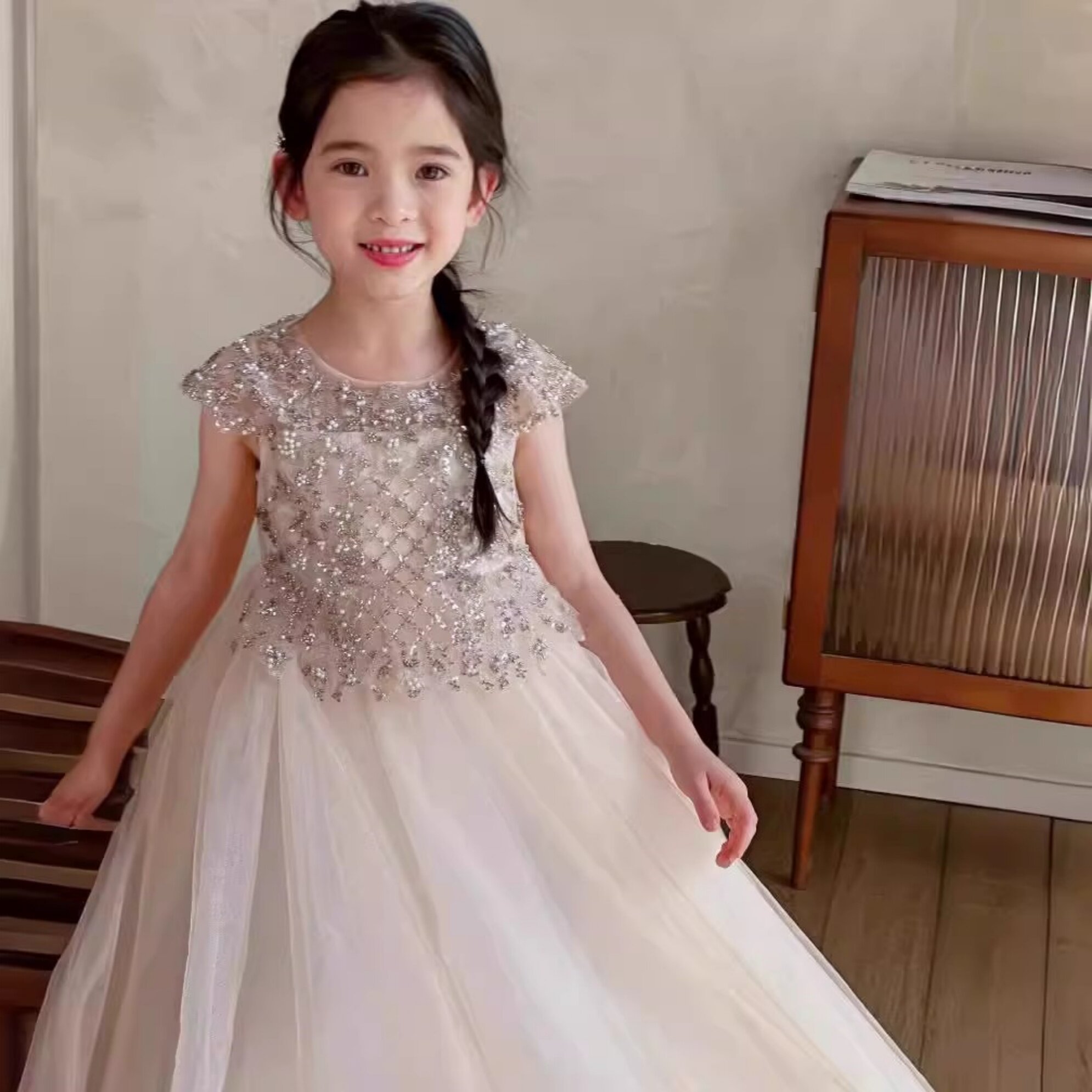 2026夏新款女童纯棉高端公主裙钢琴表演花童生日蓬蓬纱礼服裙儿童