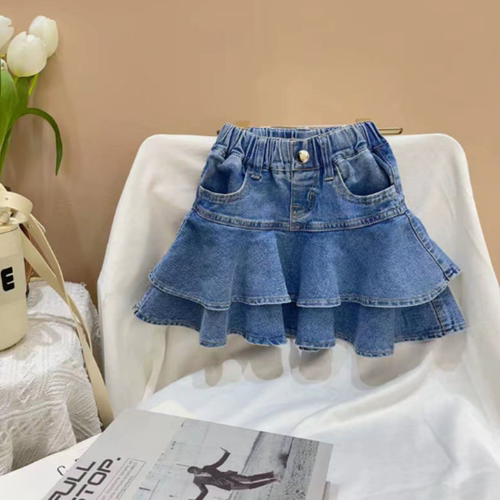 女童纯棉气质薄软牛仔公主半身裙