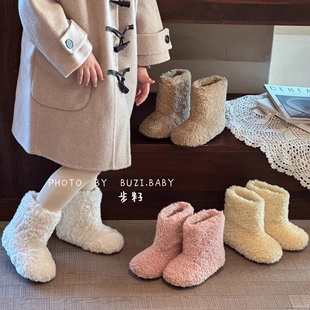 2025冬季新款女童防滑软底可爱萌毛毛靴保暖羊羔绒雪地短靴子儿童