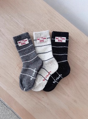 儿童袜子伊卡兔2025新款男女童中筒秋冬羊毛保暖蓄热KT猫布标8189