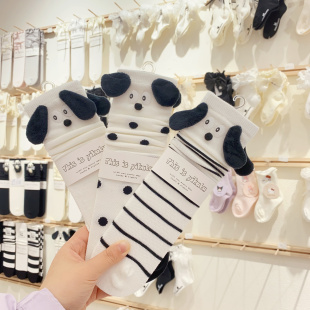 伊卡兔正品YKT童袜春夏新款超薄网眼无骨小腿堆堆袜波点条纹8005