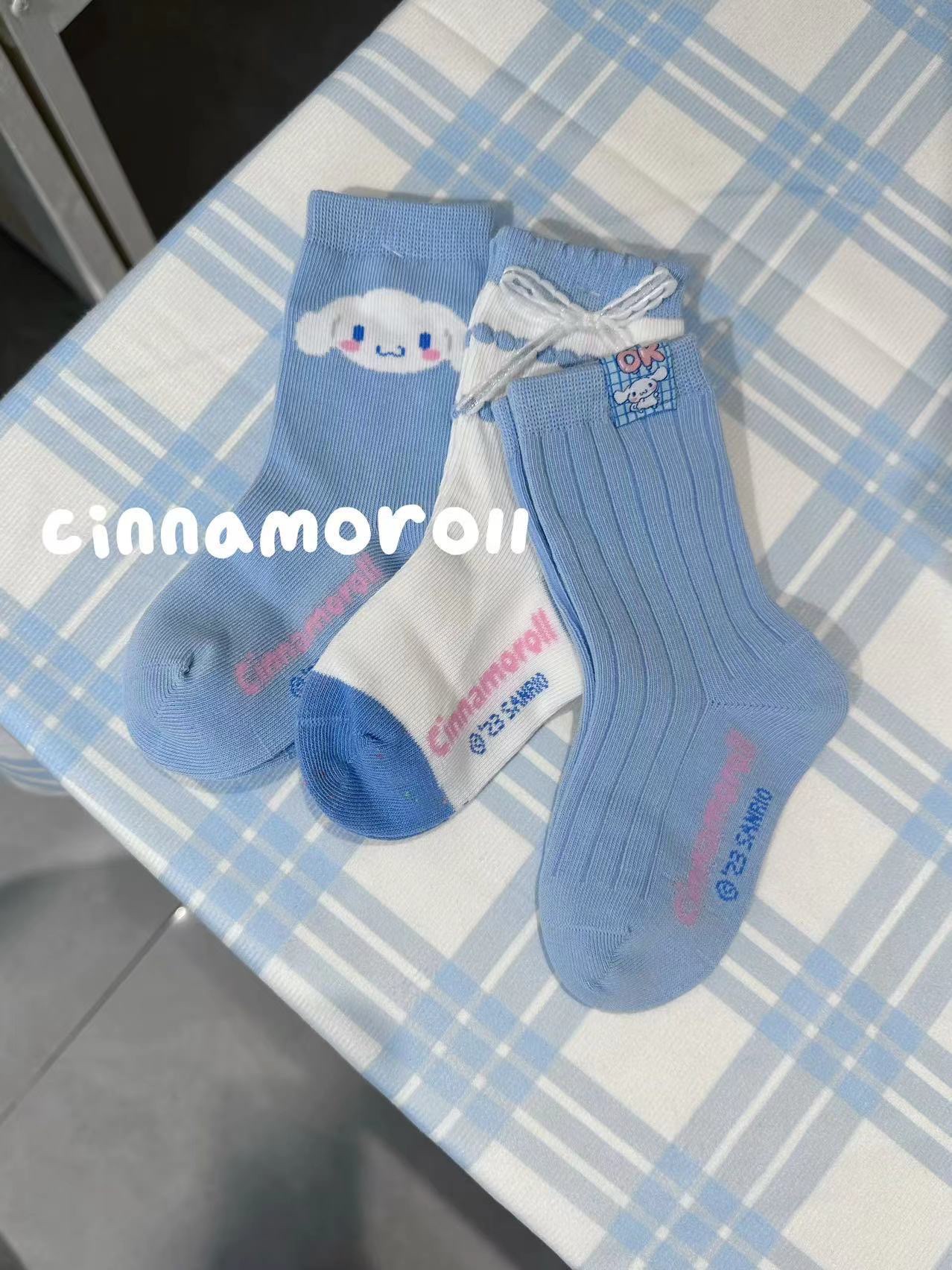 伊卡兔7153儿童袜子秋款新款三丽鸥玉桂狗蝴蝶结蓝色调调韩系卡通