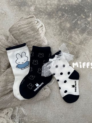 伊卡兔7136秋冬宝宝袜米菲兔花边两岁以内公主袜洋气波点纯棉a类