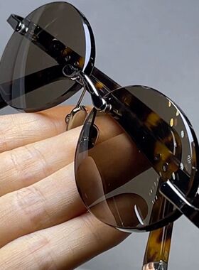 匠心东海水晶眼镜茶色石头镜高端高清太阳镜墨镜开车无框圆形清凉