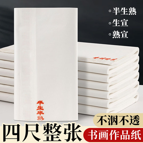 四尺整张书法作品纸半生熟宣纸毛笔字练习纸4尺生宣纸国画美术专用三开对开国展软笔写字纸安徽泾县宣纸加厚