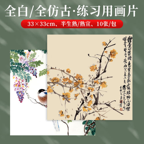 御宝阁练习专用宣纸画片全白全仿古33x33国画生宣半生熟熟宣卡纸小写意山水花鸟工笔没骨画书法写生镜片软卡