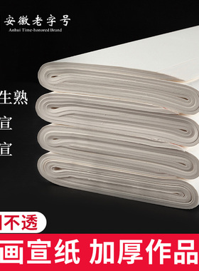加厚宣纸半生熟书法专用纸毛笔字练习用纸工笔画国画美术专用4k8k生宣纸四尺对开三开作品纸练字白熟宣纸整张