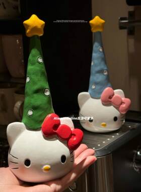 反派可爱多圣诞帽Kitty猫发圈串珠收纳手表首饰挂架装饰礼物摆件
