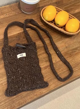 lucky shopee 韩国博主同款手工编织毛线包手机包斜挎包单肩包