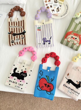 lucky shoppee韩国可爱针织包编织手机包钥匙包百搭糖果色 圣诞