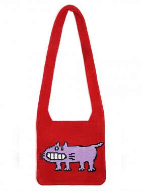 lucky shopee 斜挎针织包ins爆单肩女包小众百搭卡通毛线托特包