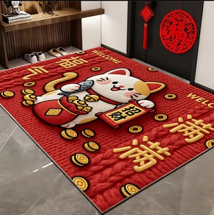 2026毛绒效果喜庆进门垫防滑地垫红色入户门加厚吸水垫玄关门垫