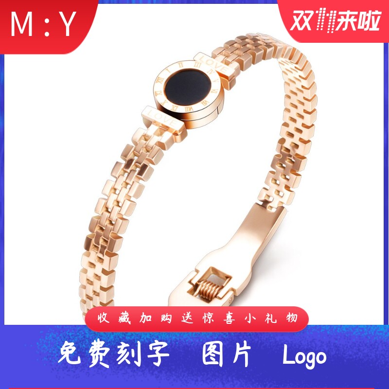 新款时尚欧美镂空6MM黑色罗马数字圆形滴胶手镯可调节不锈钢手环