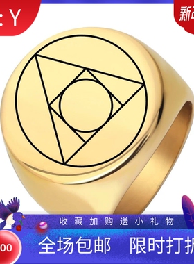 新款跨境亚马逊复古个性22MM几何三角形圆形钛钢戒指不锈钢女