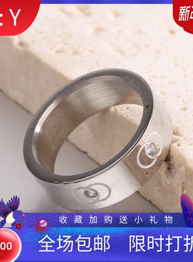 新款欧美ins个性时尚简约双圈O字环绕镶钻不锈钢钛钢戒指指环厂家