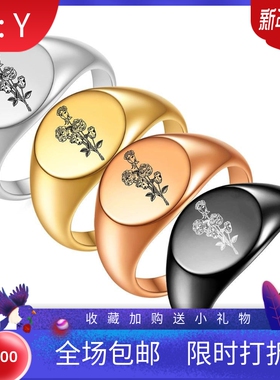 新款欧美跨境热卖不锈钢光面戒指12MM18K金指环女玫瑰花百搭戒指