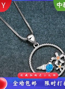 新款跨境小清新风金色白金喜上眉梢蓝白澳宝小鸟女式百搭吊坠项链