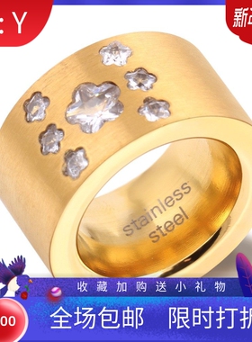 新款厂家欧美19MM个性不锈钢戒指镶钻花朵六加一女士简约戒指