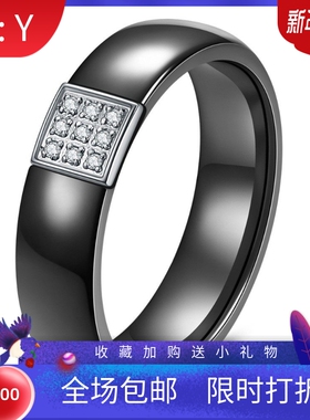 新款欧美ins陶瓷镶锆石个性6mm宽九宫格戒指创意黑白戒指指环