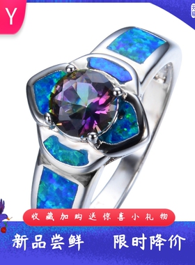 欧美风蓝色蛋白石现货戒指