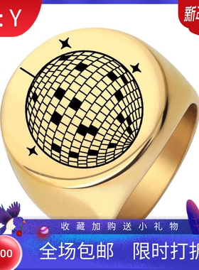 新款欧美不锈钢圆形光面激光个性地球戒指22MM圆形光面可激光Logo