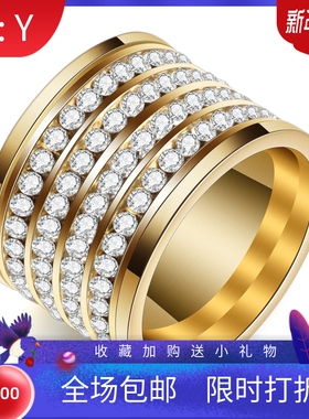 新款厂家四排15MM镶钻大气欧美时尚夸张戒指不锈钢戒指热卖女