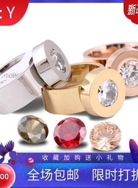 新款厂家欧美圆形14MM四色锆石可换钻不锈钢戒指指环钛钢热卖