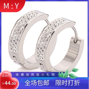 新款304钛钢不锈钢耳扣耳环 厂家5MM混色三排镶钻简约多色耳饰女