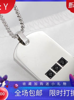 新款欧美跨境27MM个性军牌光面镶锆皇冠可激光Logo不锈钢情侣项链