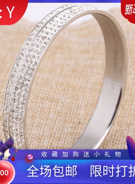 新款四排钻12MM不锈钢胶泥手镯欧美热卖简约个性复古钛钢手环厂家