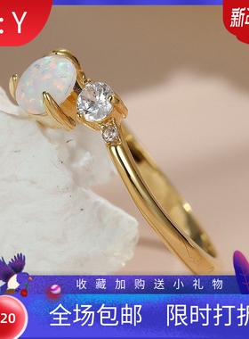 新款跨境 玫瑰金白澳宝镶钻三爪5MM圆澳宝开口戒指女时尚百搭