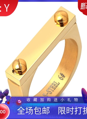 新款欧美跨境热卖个性简约18K金钛钢时尚大气4MM平头双铆钉戒情侣