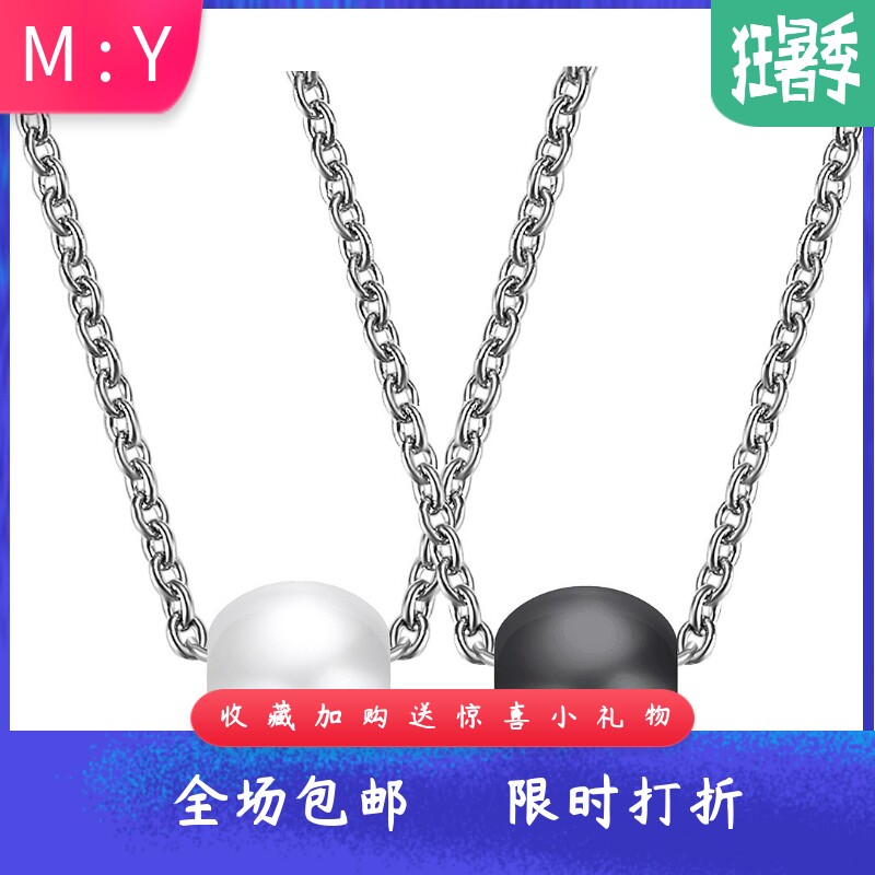 新款欧美简约个性6MM立体黑白陶瓷圆球吊坠百搭锁骨链项链女