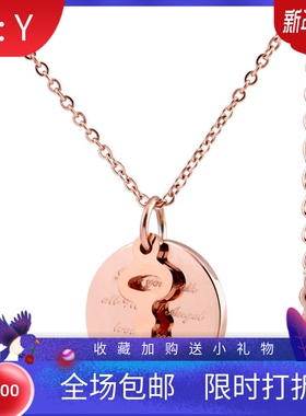 新款欧美亚马逊ins 40MM简约创意玫瑰金情侣钥匙钛钢锁骨字母项链