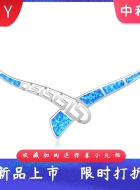 新款项链女欧美饰品蓝色澳宝长条项链毛衣链项链