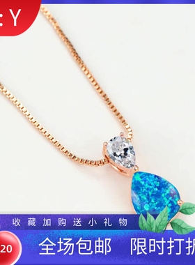 新款欧美时尚蓝色澳宝白金白钻水滴形蓝澳宝吊坠项链跨境热卖饰品