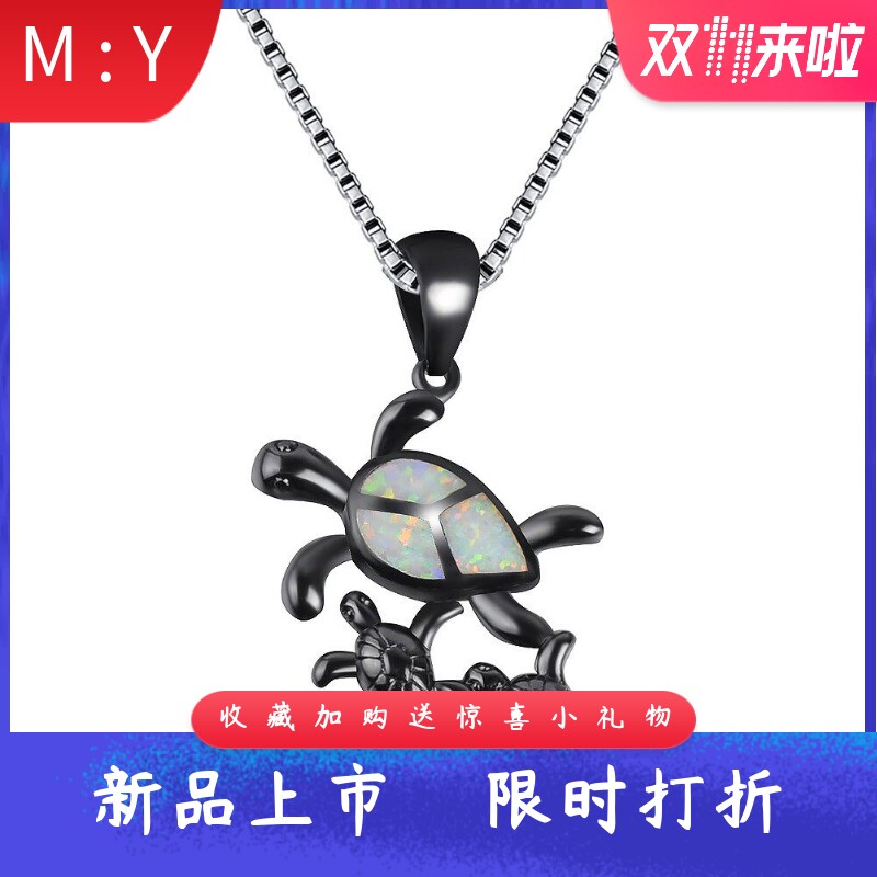 新款饰品跨境欧美首饰项链澳宝吊坠时尚创意蓝色澳宝吊坠项链女