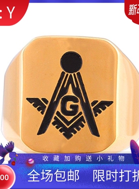 新款欧美复古简约共济会标志Logo不锈钢304戒指男钛钢指环配饰女