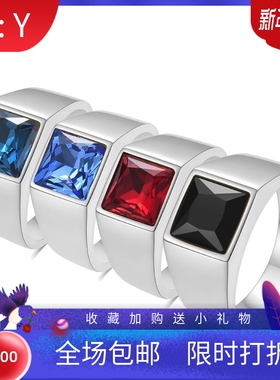 新款欧美跨境11MM不锈钢方形镶锆多色指环个性复古不锈钢男女戒指
