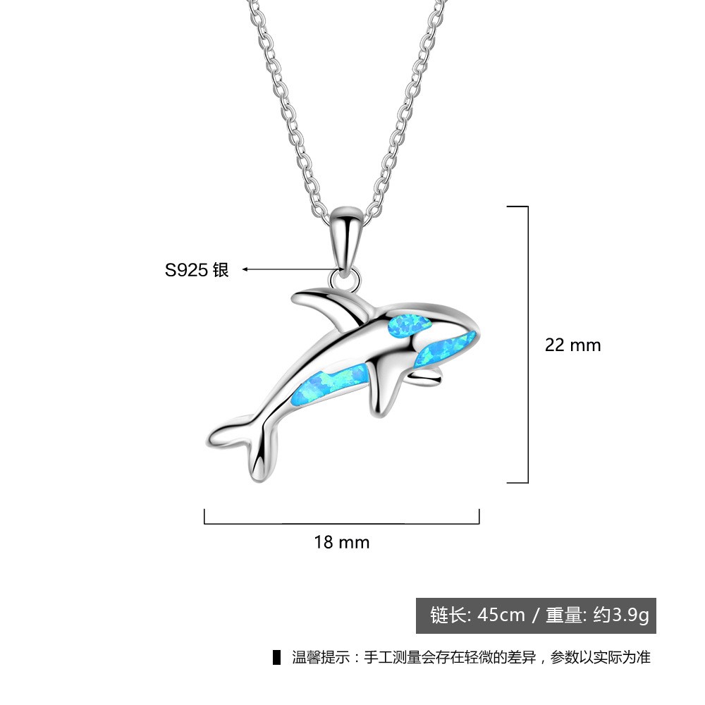 欧美海洋风S925纯银项链蓝色进口