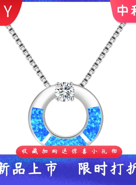 新款 ins风 爆款蓝色澳宝圆形项链饰品镶进口欧泊