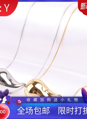 新款欧美跨境ins热卖空心水滴逗号不锈钢圆蛇链项链锁骨链百搭锁