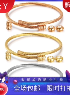 新款三色不锈钢手镯女3MM不锈钢钢丝线女士手镯可拆卸螺纹个性ins