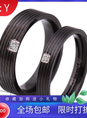 新款跨境ins时尚简约情侣对戒可拼接条纹水钻不锈钢黑色戒指