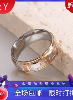 新款欧美时尚简约复古单间隔钛钢戒指 女士情侣对戒礼物饰品厂家