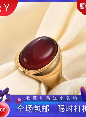 新款复古25MM宝石男女钛钢戒指 时尚简约复古猫眼石珠宝戒指指环