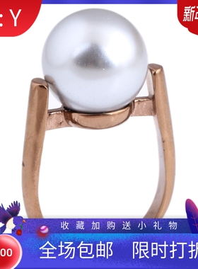 新款厂家 欧美简约时尚百搭镶珍珠女个性不锈钢钛钢戒指玫瑰金女