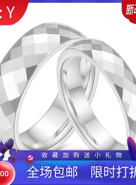 新款欧美跨境ins钨钢4MM 6MM切面多边菱形情侣钨钢戒指指环女