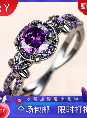 新款跨境暗黑黑金镶钻群镶满钻戒指指环镶澳宝戒指 欧美